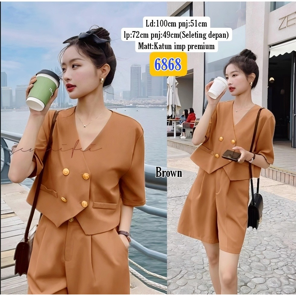 ETHNES Clothing • 6868 Setelan Wanita Model Blazer + Celana Pendek Rapih Formal Casual OK IMPORT Chi