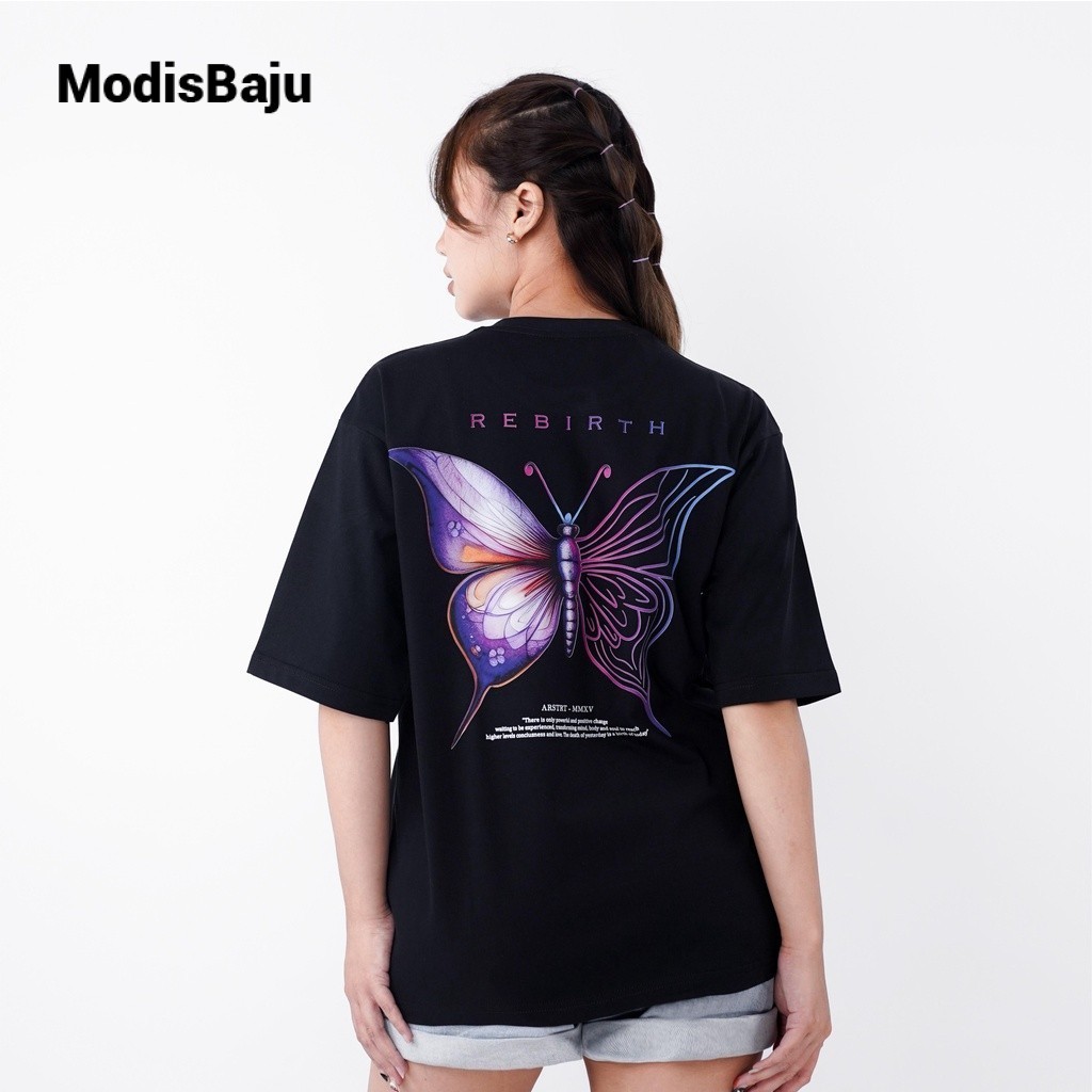 ModisBaju Oversize Rebirth Hitam Kaos T-Shirt