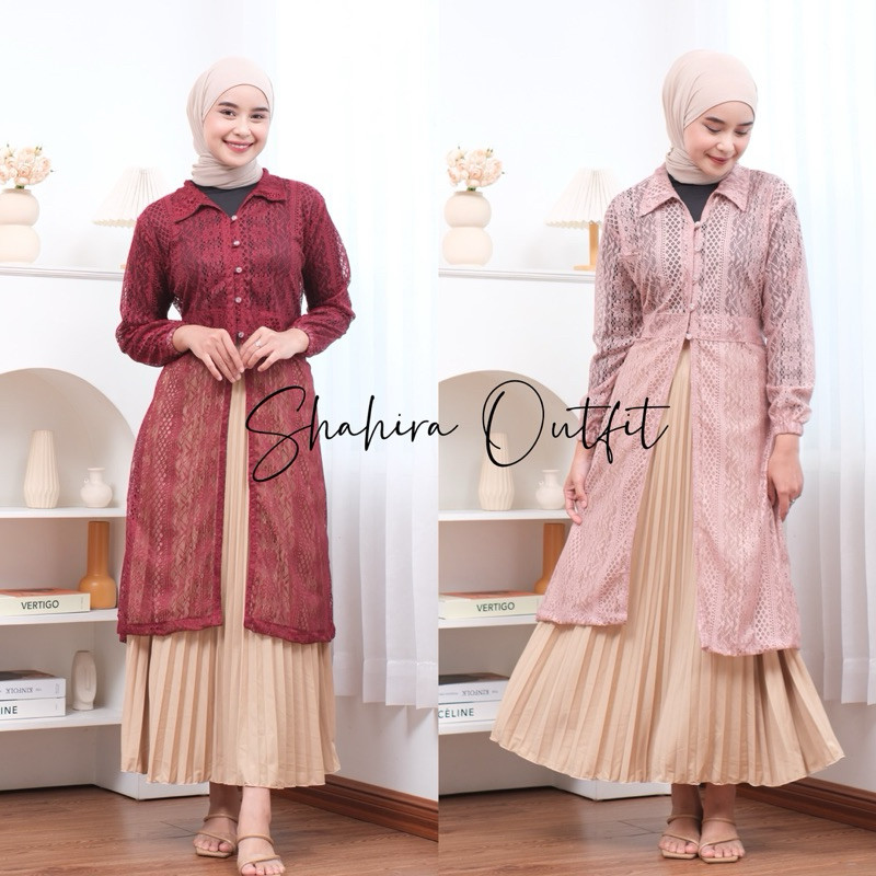 Raya Outer Lace Tunik Brukat Cardigan Panjang Wanita Telaris