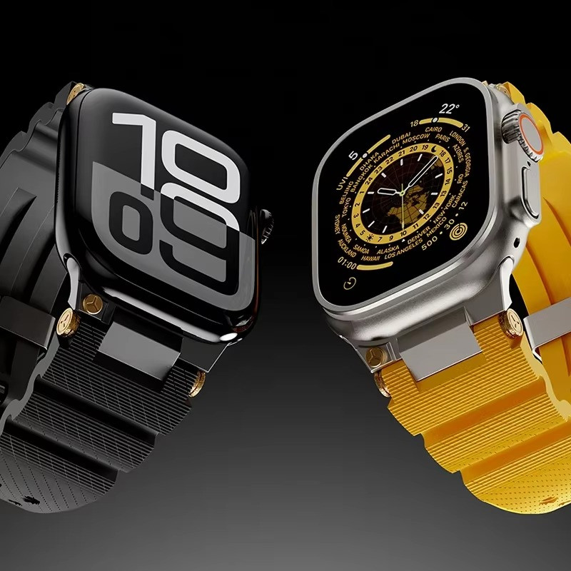 Strap Apple Watch Rocky Norman Ultra Silicone Rubber Buckle Metal Stainless Steel Tali Jam iWatch Se