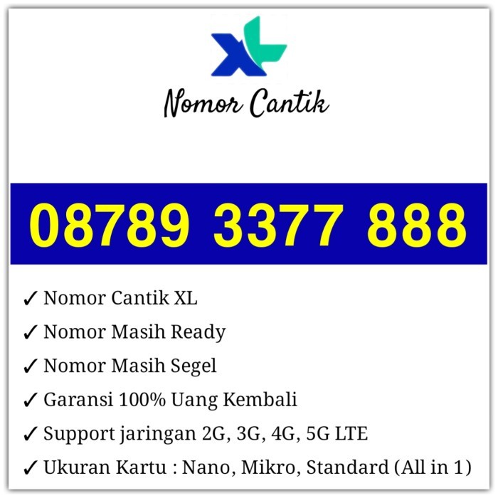 Spesial Kartu Perdana Nomor Cantik XL 08789 3377 888