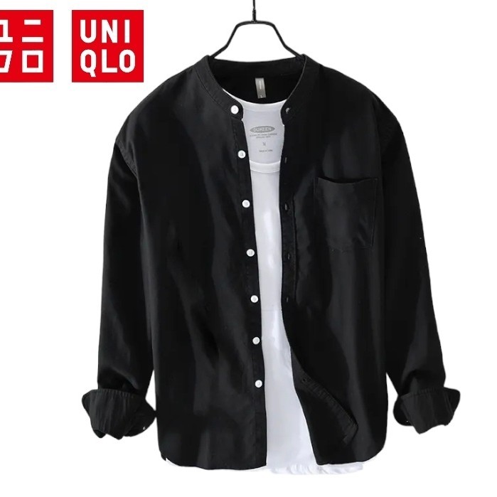 UNIQLO Kemeja Putih Panjang Shanghai Pria Slimfit - Hitam, XL