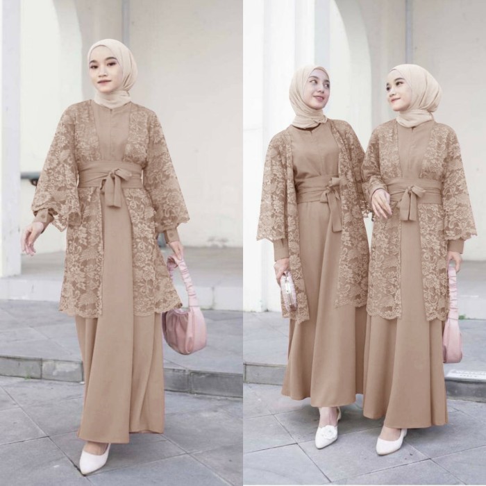 Maxi gamis kondangan cardigan 2in1 bisa busui bahan brukat gliter QA - Biru, CARDI SAJA