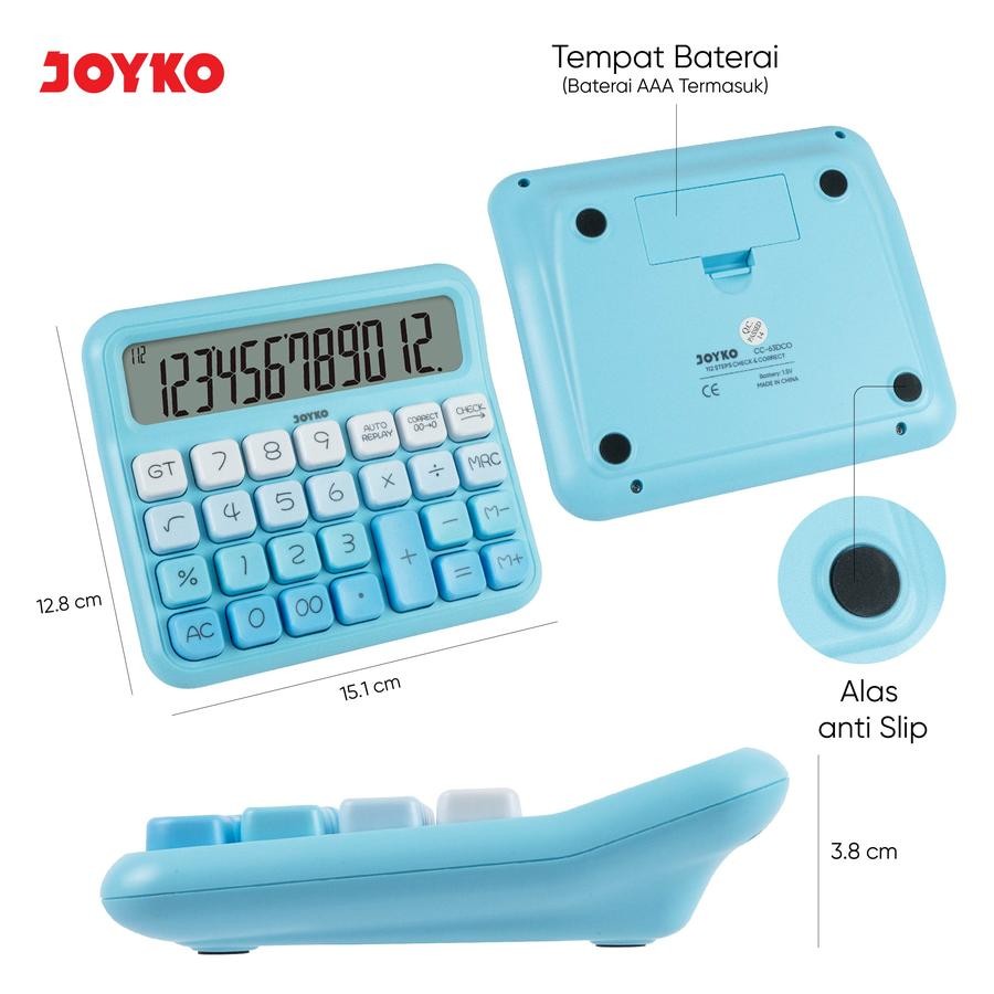 

RB Kalkulator Rainbow JOYKO CC-63DCO - Calculator Pastel 12 Digit Tombol Fancy Korea COLORFULL