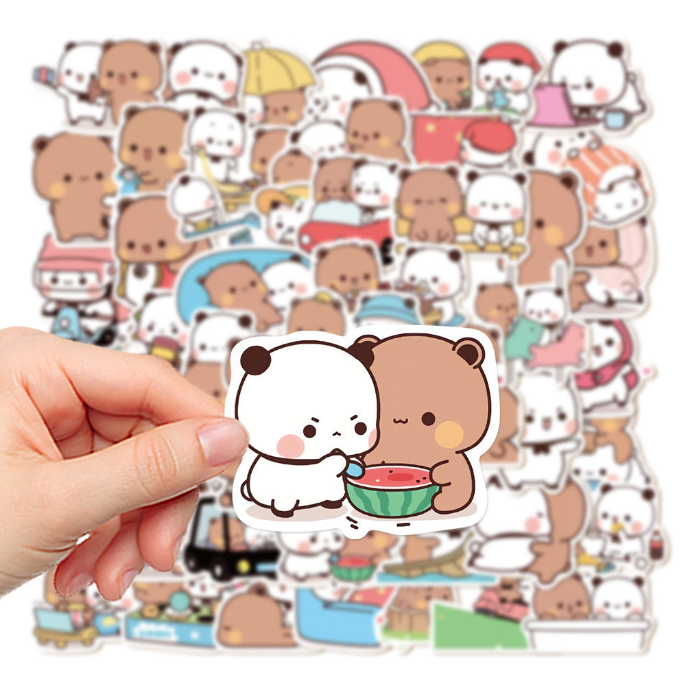 

50 Lembar/Set Stiker Beruang Lucu Beruang dan Panda Stiker Kartun Beruang dan Panda Tahan Air Stiker Kartun Bubu Dudu PVC