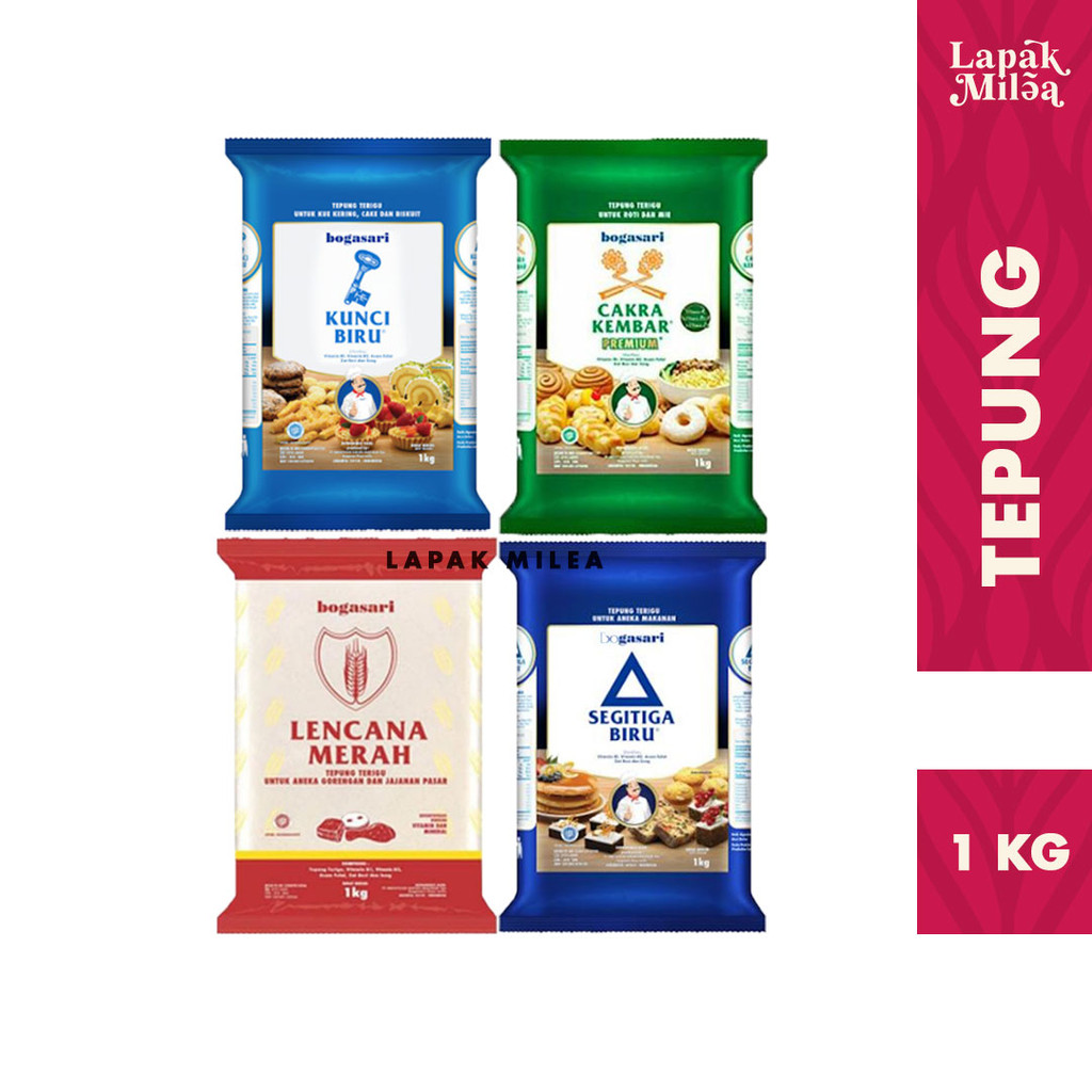 

Bogasari Tepung Terigu Segitiga | Lencana | Cakra | Kunci Biru Premium 1 Kg
