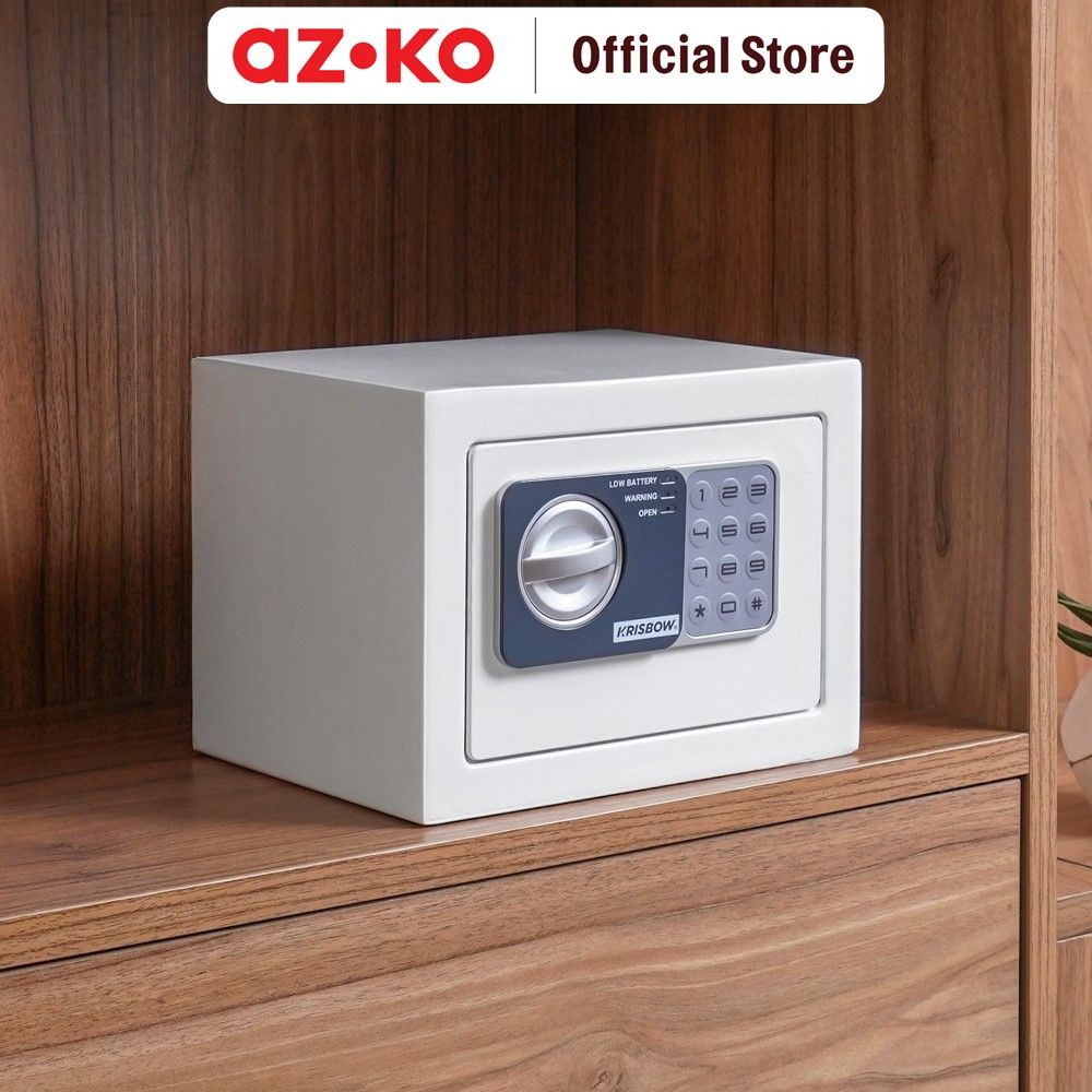 AZKO Krisbow 23X17X17 cm Brankas Besi 17Nef 1/3 Mm - Putih Brangkas Safety Box Tempat Barang Berharg