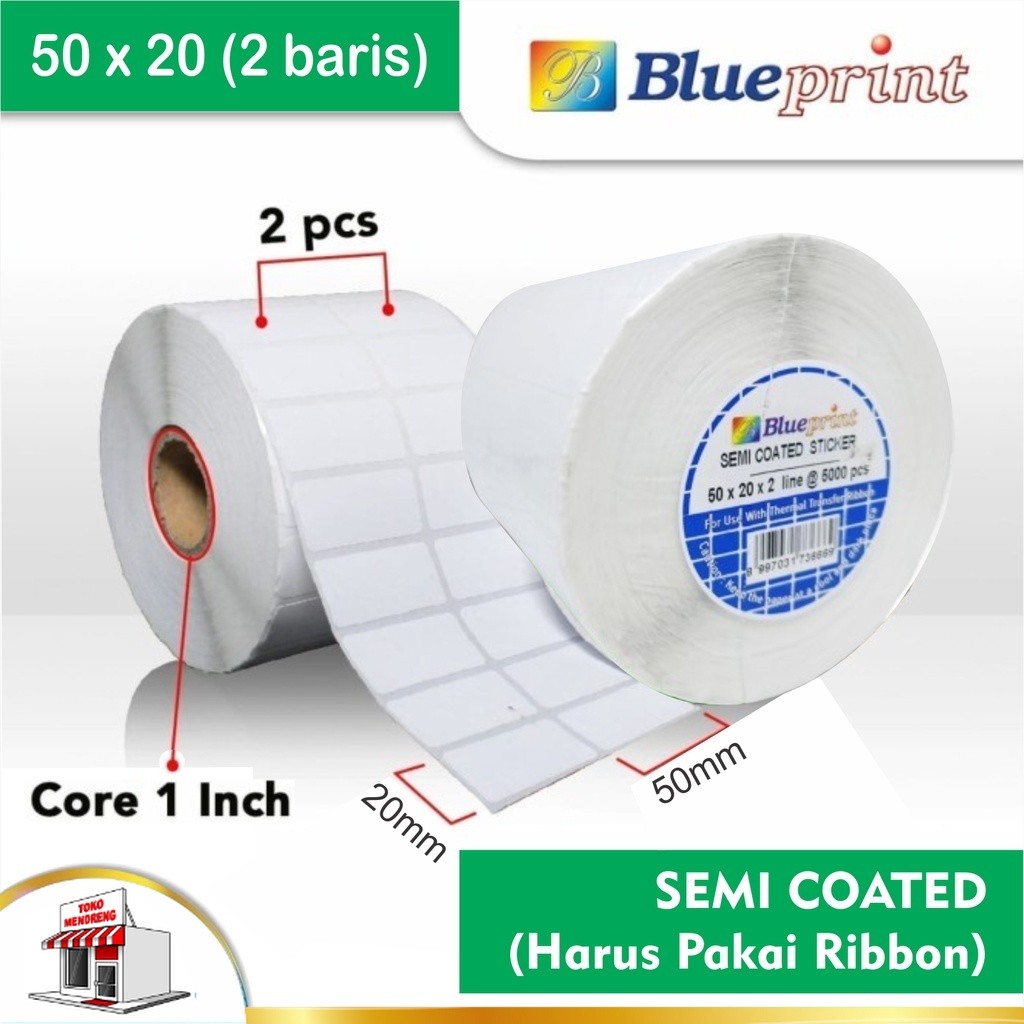 

Sticker label Barcode 50 x 20 x 2 Line Baris Semi Coated Stiker Barcode Blueprint Semicoated 50x20