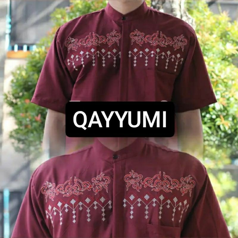 BAHAN PREMIUM / Qayyumi - Baju Koko Bordir Murah Lengan Pendek / Baju Koko Bali / Baju muslim pria /