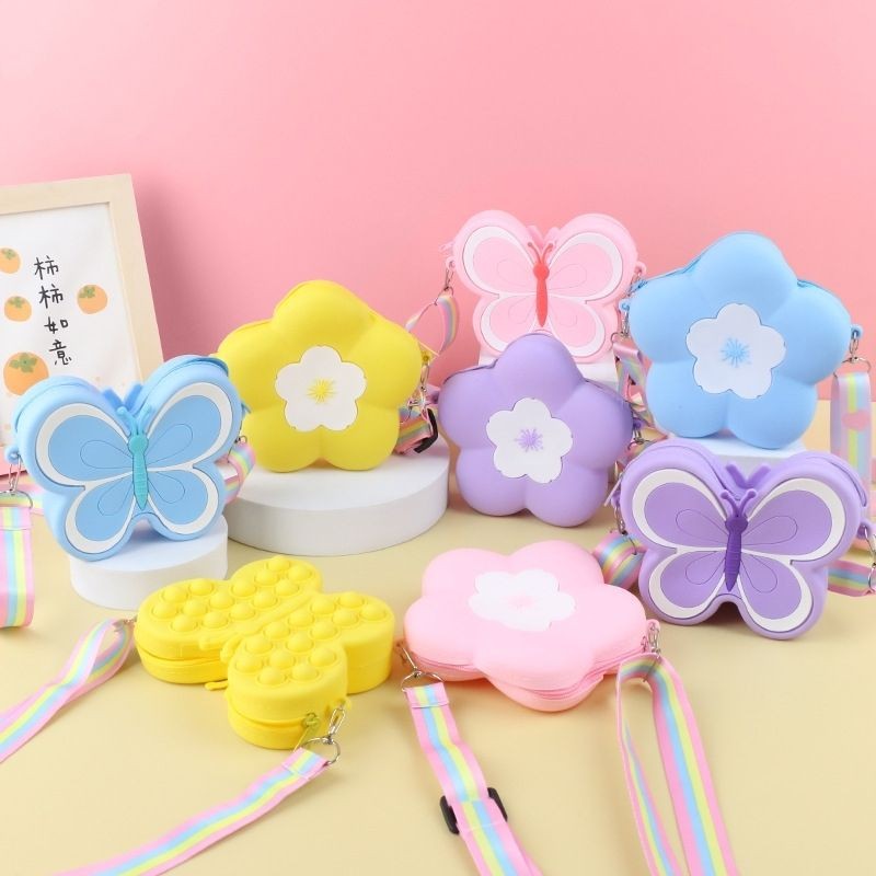 Tas Selempang Silikon Lucu Anak/Tas Butterfly Jelly Silikon Cute/Bunga Silikon Tas/Baru Tas Selempan