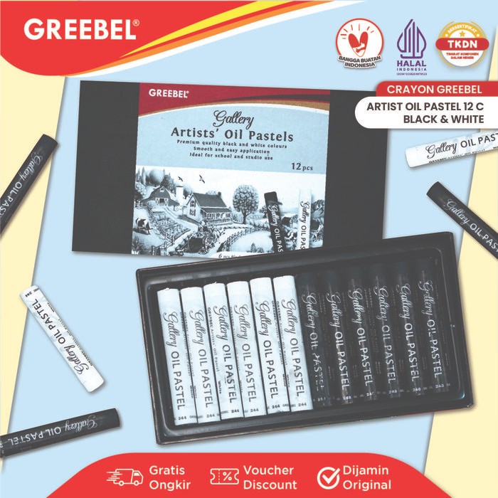 

promo -GREEBEL Crayon Krayon ARTIST OIL PASTEL (AOP B&W 12) / Krayon Oil Pastel / Crayon Sekolah Mernai / Menggambar - hitam putih