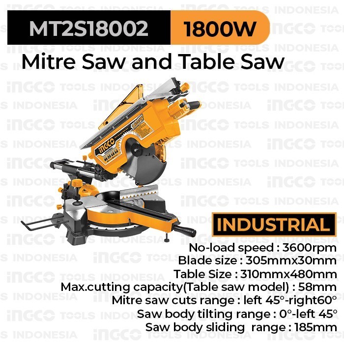 Sliding Miter & Table Saw 12" Inch 2 in 1 INGCO MT2S18002 Mesin Miter Potong Aluminium Kayu