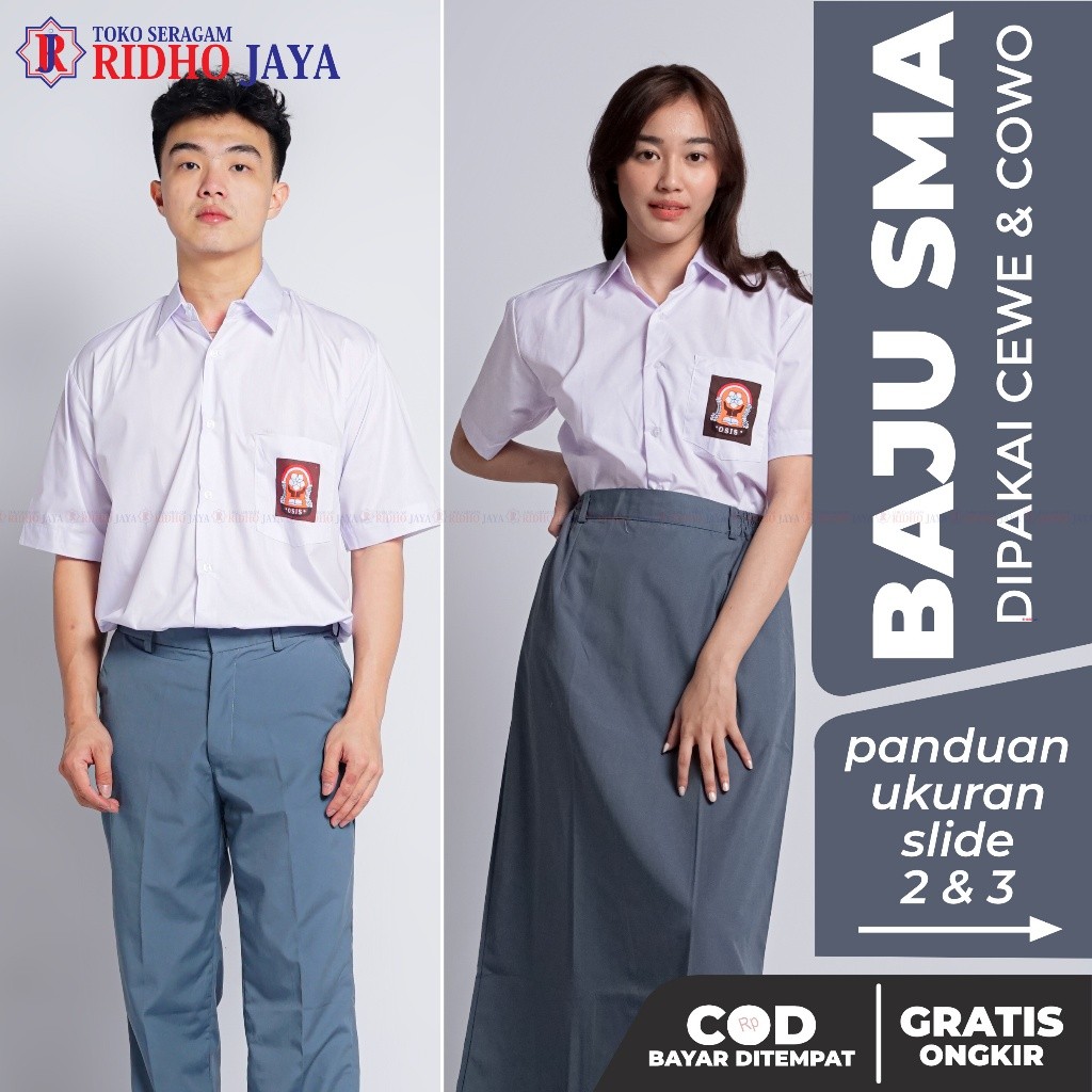RIDHO JAYA Baju SMA Seragam Sekolah Seragam SMA Seragam Putih Pendek