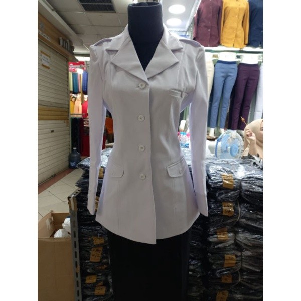 blazer putih baju hitam putih PNS seragam putih guru seragam putih PNS wanita blazer azkia kode  906