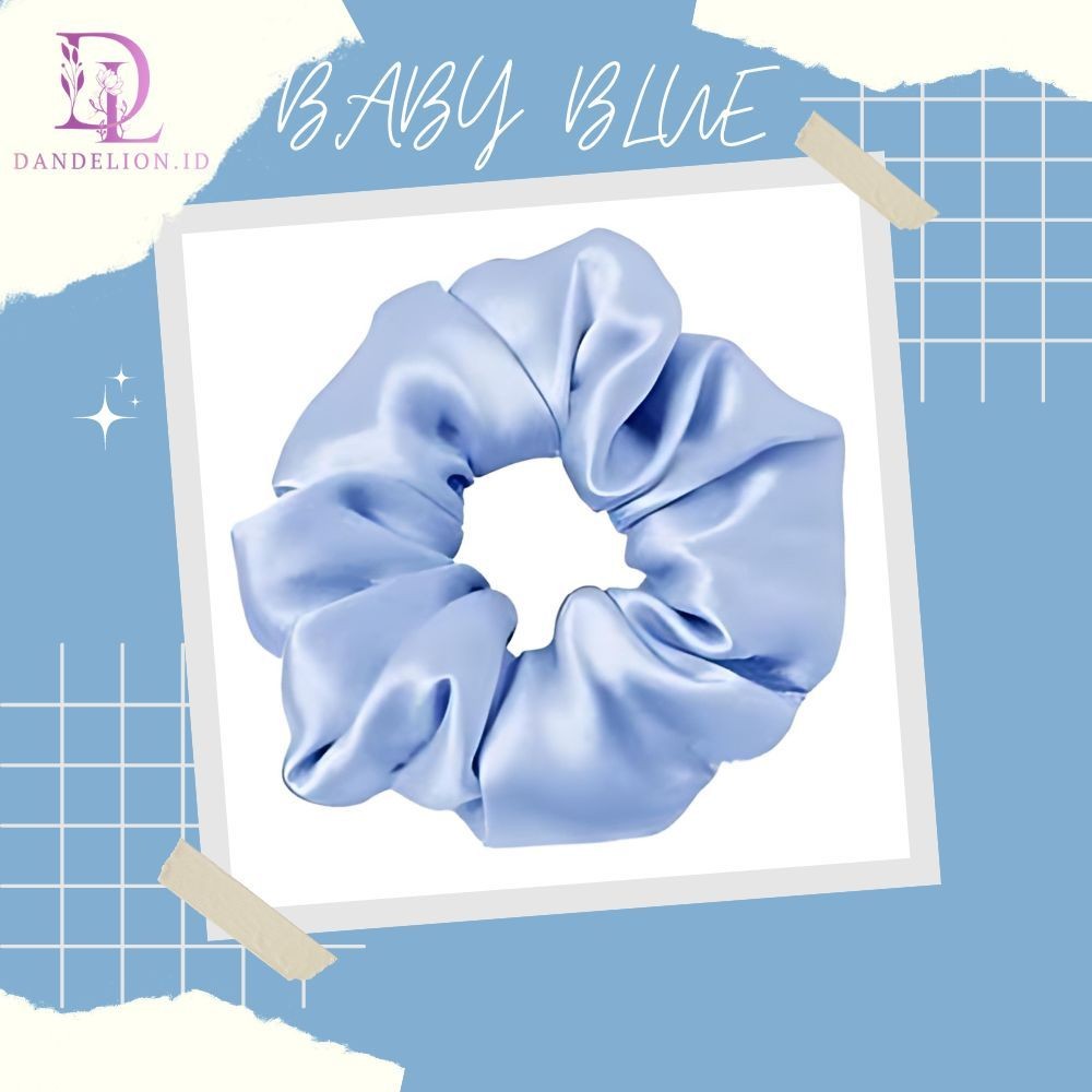 Scrunchie Ikat Rambut Scrunci Korea Bahan Satin Elastis Untuk Cepol Hijab Baby Blue Polos