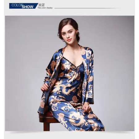 Baju Tidur Wanita Celana Panjang Kimono High Quality Silk Satin 013 - Biru