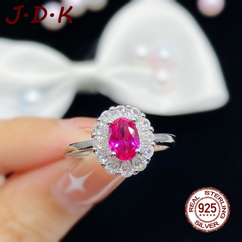 JDK Cincin Terbuka Batu Permata Korundum Merah Baru Penjualan Panas Perak 925 Untuk Wanita
