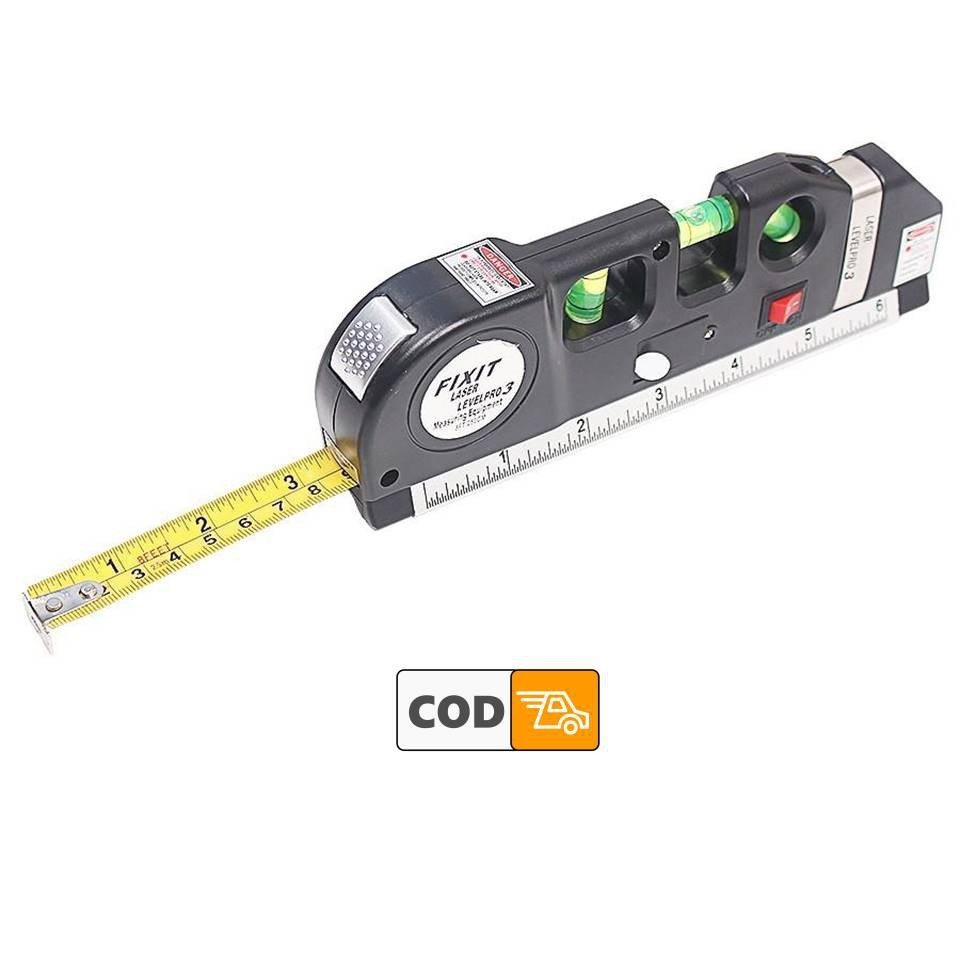Laser Waterpass Alat Pengukur Kemiringan dan Jarak 3 in 1 Penggaris Meteran Keramik Siku Bangunan