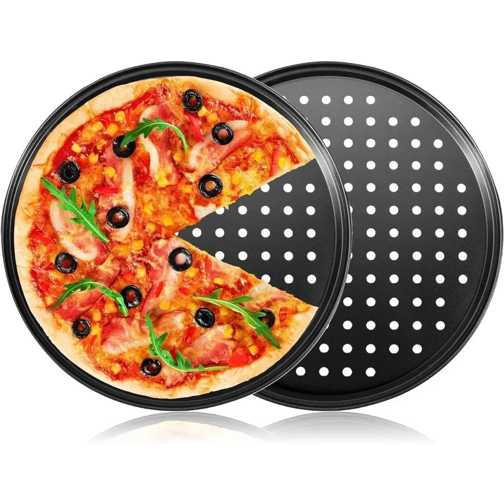 1Pcs Pizza Pans for Oven Round Pizza Pan with Holes 32cm Pizza Tray for Oven Baking Steel Pizza Oven