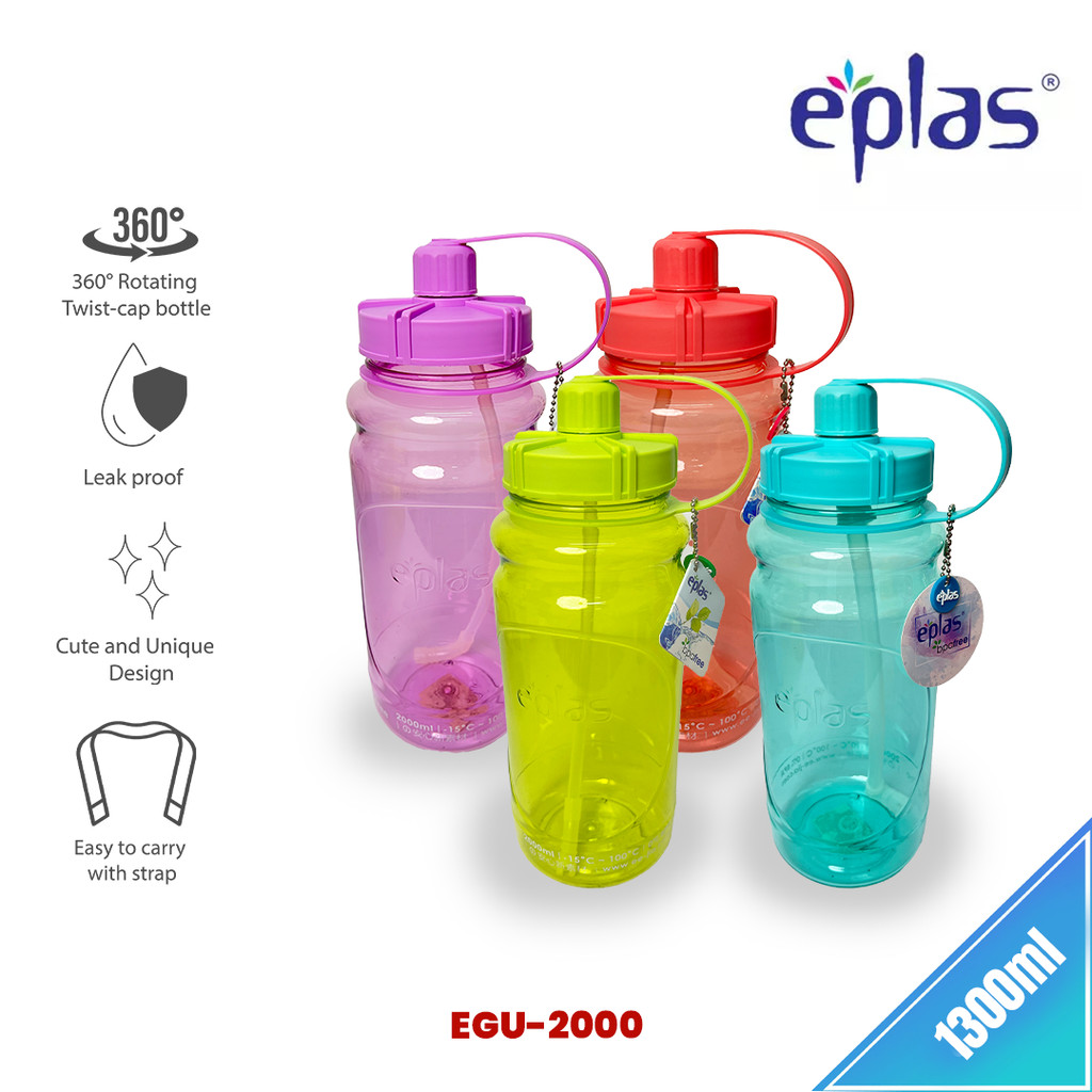 EPLAS Big Water Bottle With Handle (2000ML), Water Tumbler, Botol Minum, BPA-Free, EGU-2000