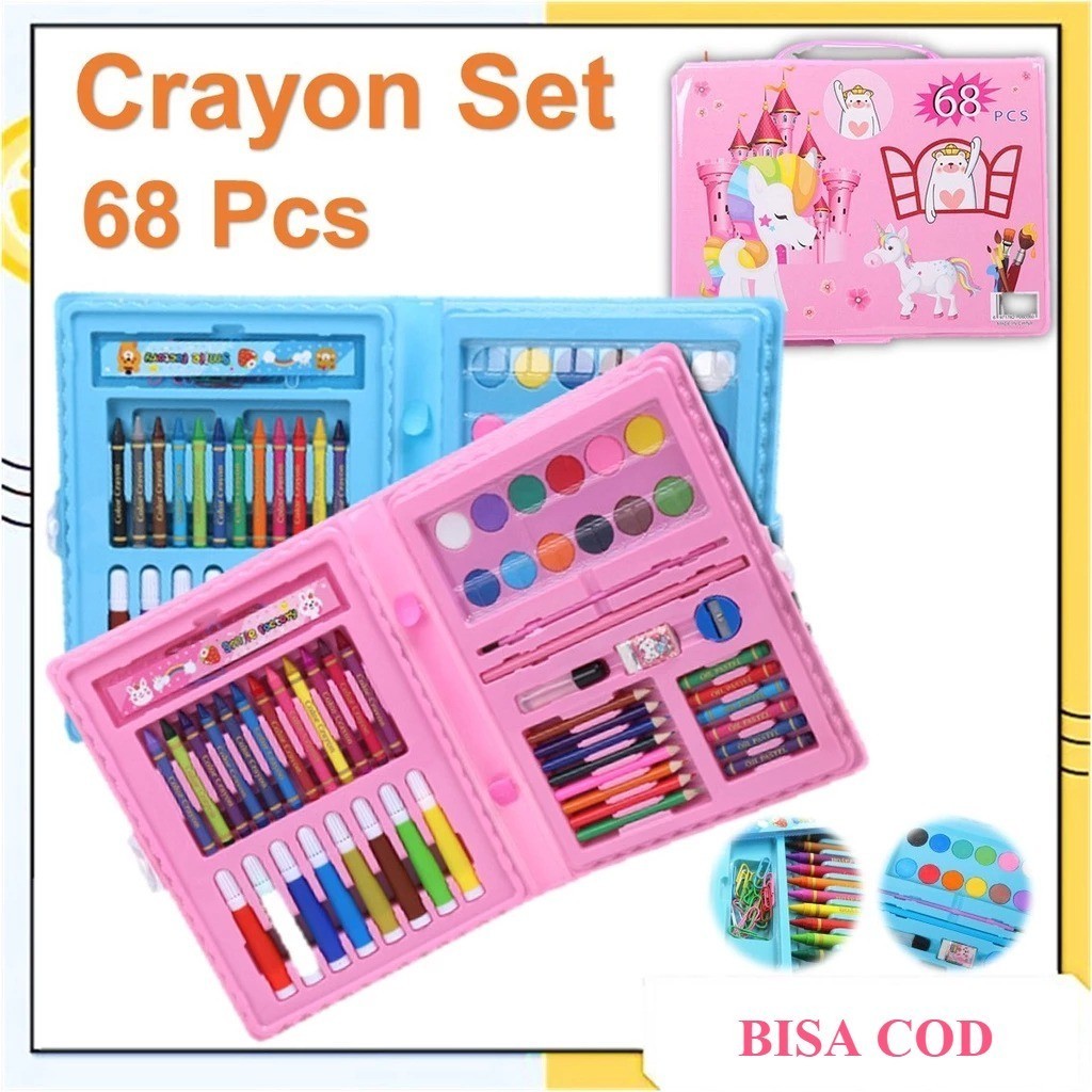 

serbaguna online - CREATIVE Crayon Set 68pcs / Krayon Mewarnai Anak 68pcs / PENSIL Warna Art Set / DRAWING SET 68 pcs