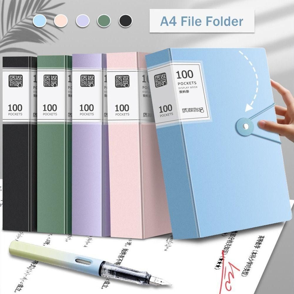 

A4 File Folder 40 Pages Waterproof Document Bag Student Paper Storage Information Booklet Stationery Office School Supplies