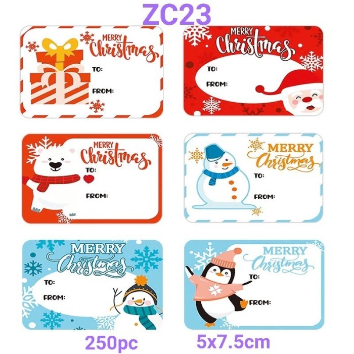 

250pc xmas sticker label tempelan bingkisan kado natal 7.5x5cm - ZC23