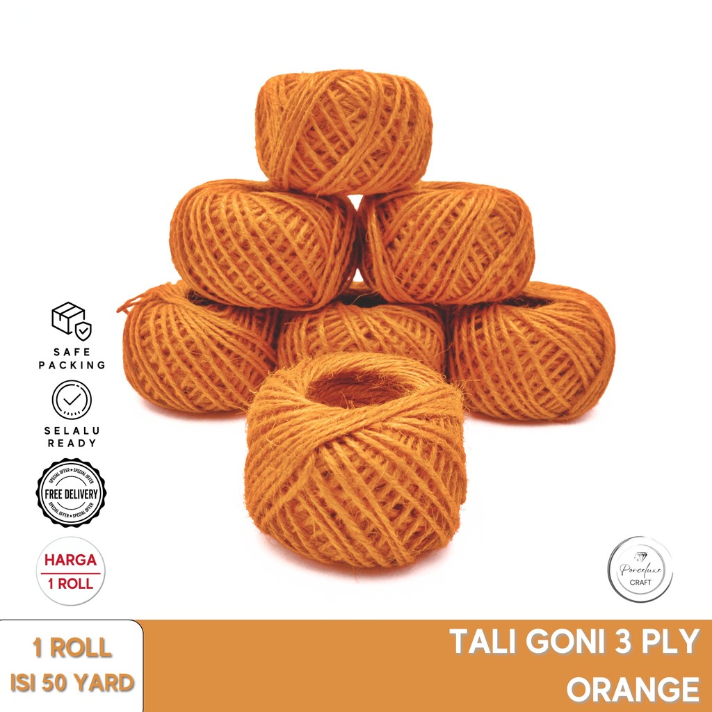 

DIY Kraft Craft Tali Goni Karung Burlap Jute Hampers Kado Bingkisan Natal Imlek Idul Fitri Import 3 Ply Harga per Roll 50 Yard Orange
