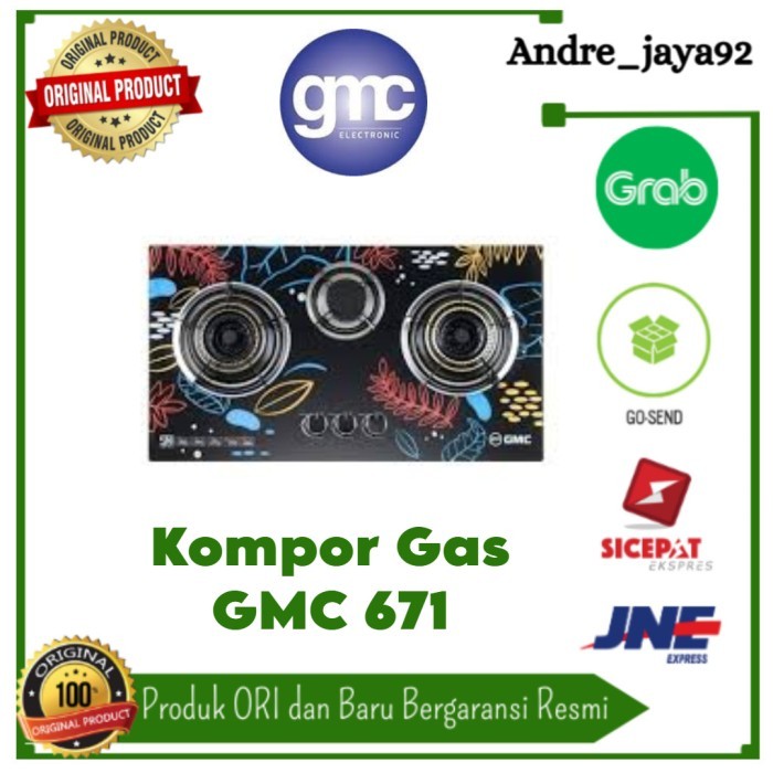 Kompor Tanam Tempered Glass Kompor 3 Tungku Kaca 2in1 Tanam dan Meja GMC-671