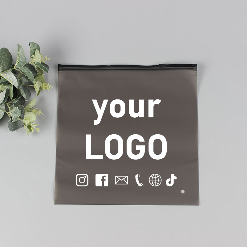 

50pcs transparent black zipper bag clothing packaging bag custom gift bag reusable frosted ziplock bag with logo printed