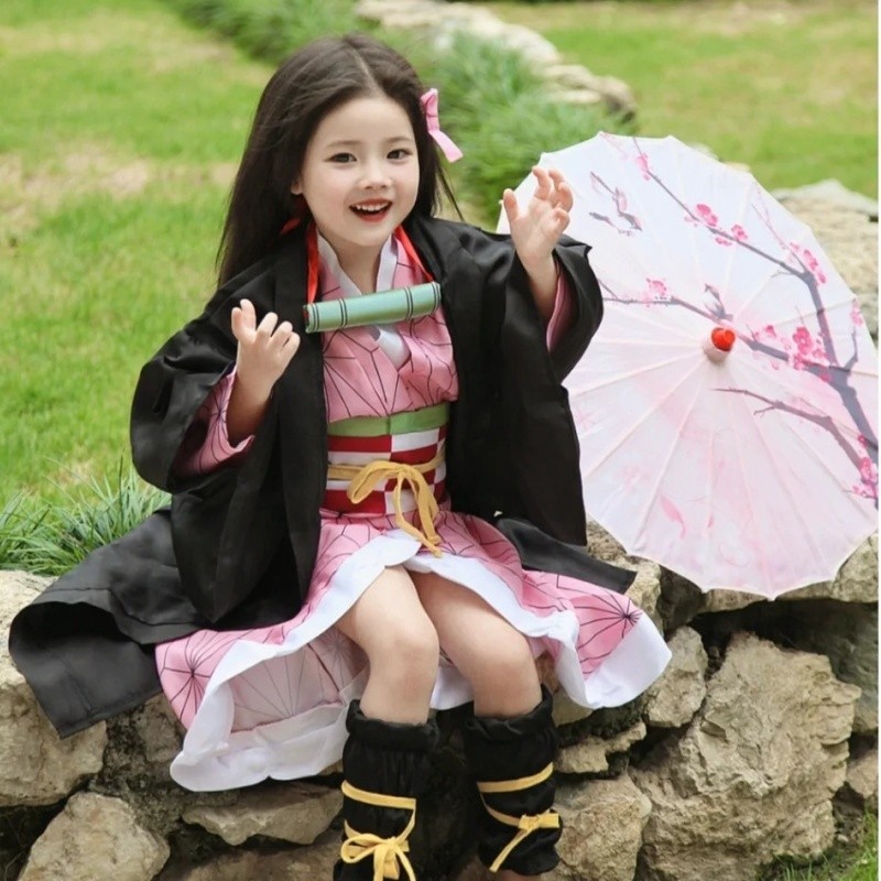 Kostum Kimetsu No Yaiba Anak Costume Kids Cosplay Nezuko Kimetsu No Yaiba Haori Nezuko Costume