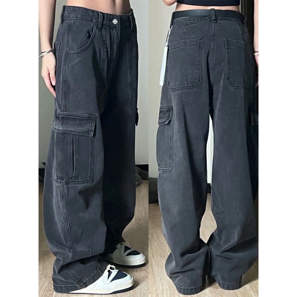 Jeans Celana Panjang Cargo Pant Polos Basic Modern wanita Import highwaist loose trousers  Street st