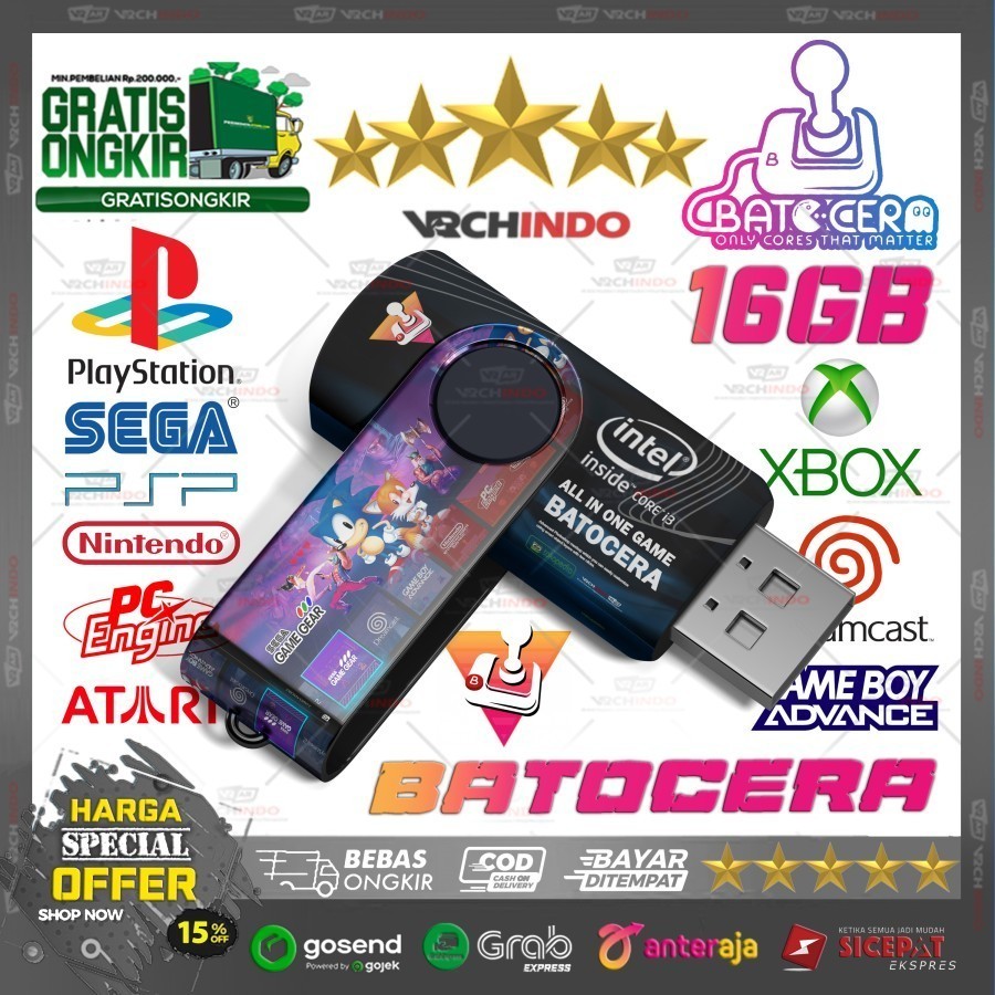 Flashdisk Game Batocera / Retrobat Emulator 16GB - All in One Games Console Retro Emulator 