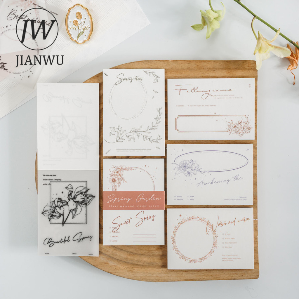 

JIANWU 40 Sheets Spring Garden Series Vintage Flower Dual Material Memo Pad Creative DIY Junk Journal College Decor Stationery
