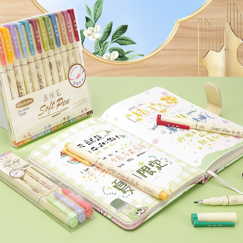 

24/3 Color Vintage Watercolor Lettering Art Marker Drawing Pen Set Multicolor Soft Brush Tip Calligraphy Painting Art Supplies