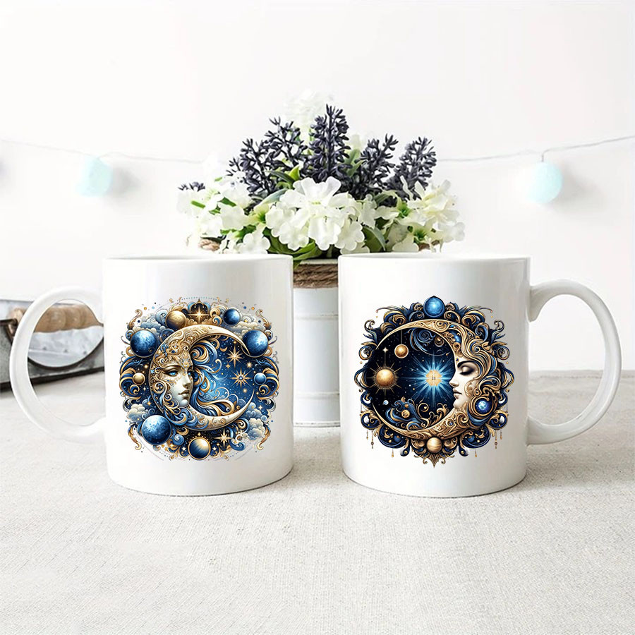

12pcs Mystical Moons UV DTF Cup Wrap Transfer Sticker Glass Coffee Mugs Greeting Cards Decal Gift Packaging Party Decoration