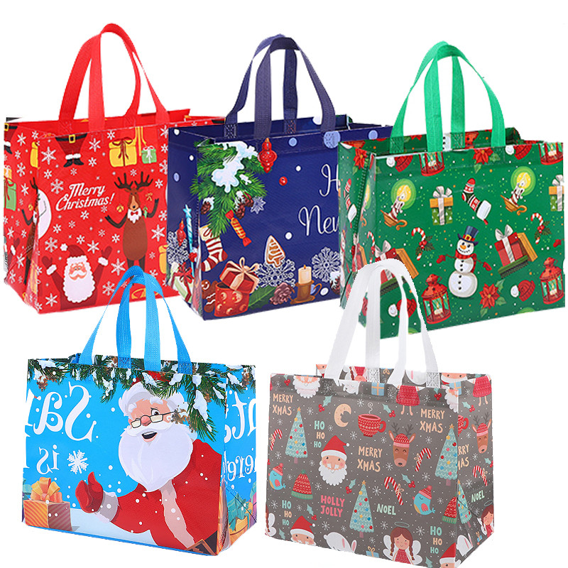 

4pcs Christmas Gift Bag Santa Claus Snowman non-woven tote bag Candy Gift Packaging Bag 2023 Christmas Party Home Navidad Noel