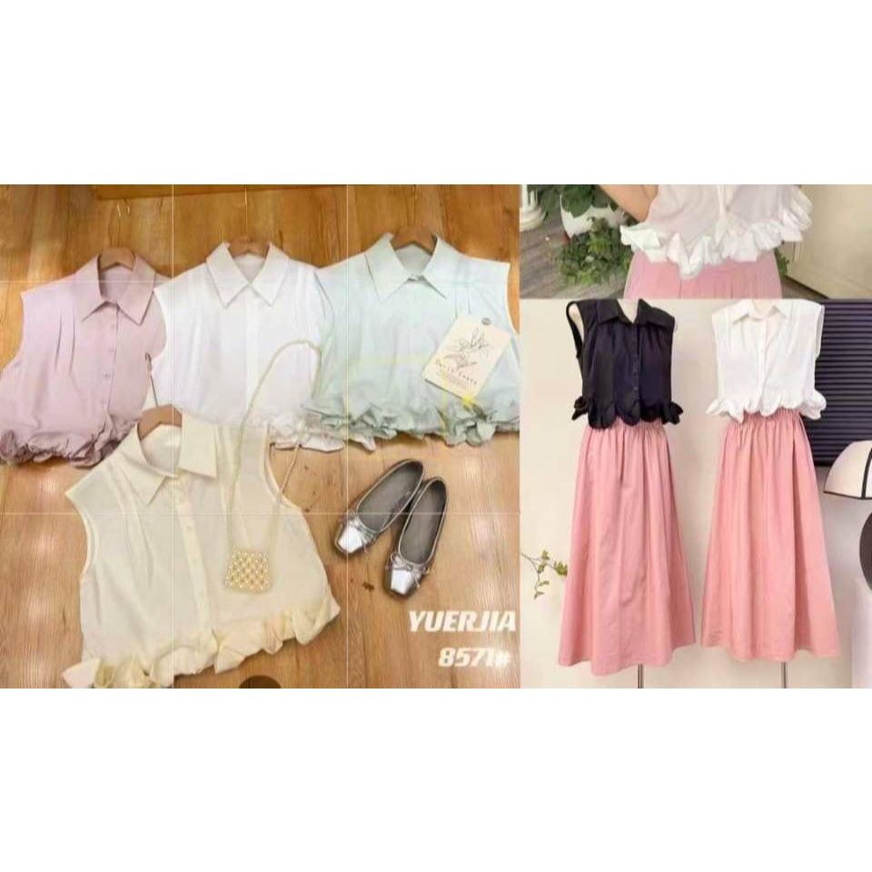 BLOUSE KATUN POLOS PINGGANG RUMPLE VARIASI KERAH V NECK FULL BUTTON DEPAN MODEL BLOUSE TANPA LENGAN 