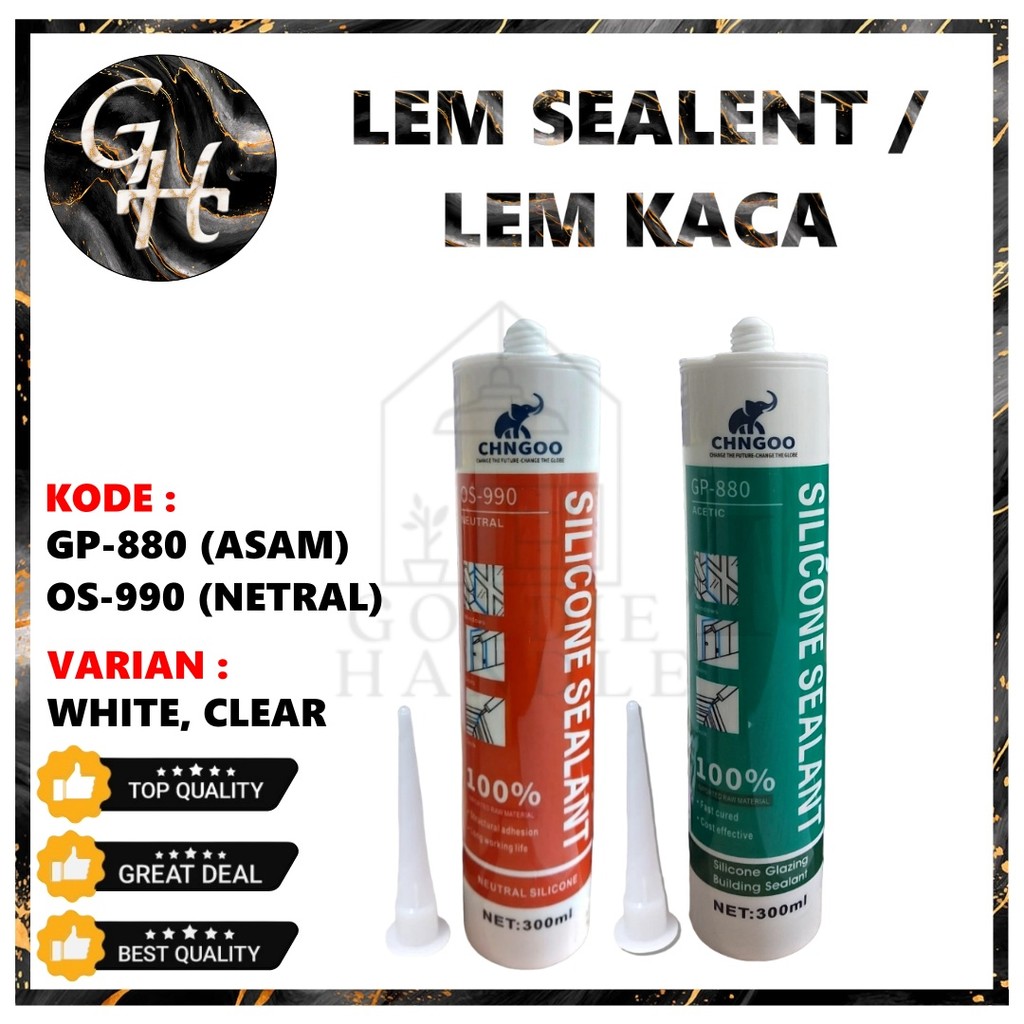 Lem Sealant Kaca Silicone Acetic Neutral Silent White Black,White,Clear 300ml