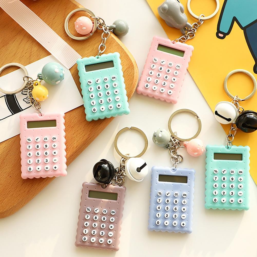 

Mini Handheld Calculator Kawaii Buscuit Bell Decor Keychain Calculator 8 Digits LCD Display Battery-operated Calculator Keyring