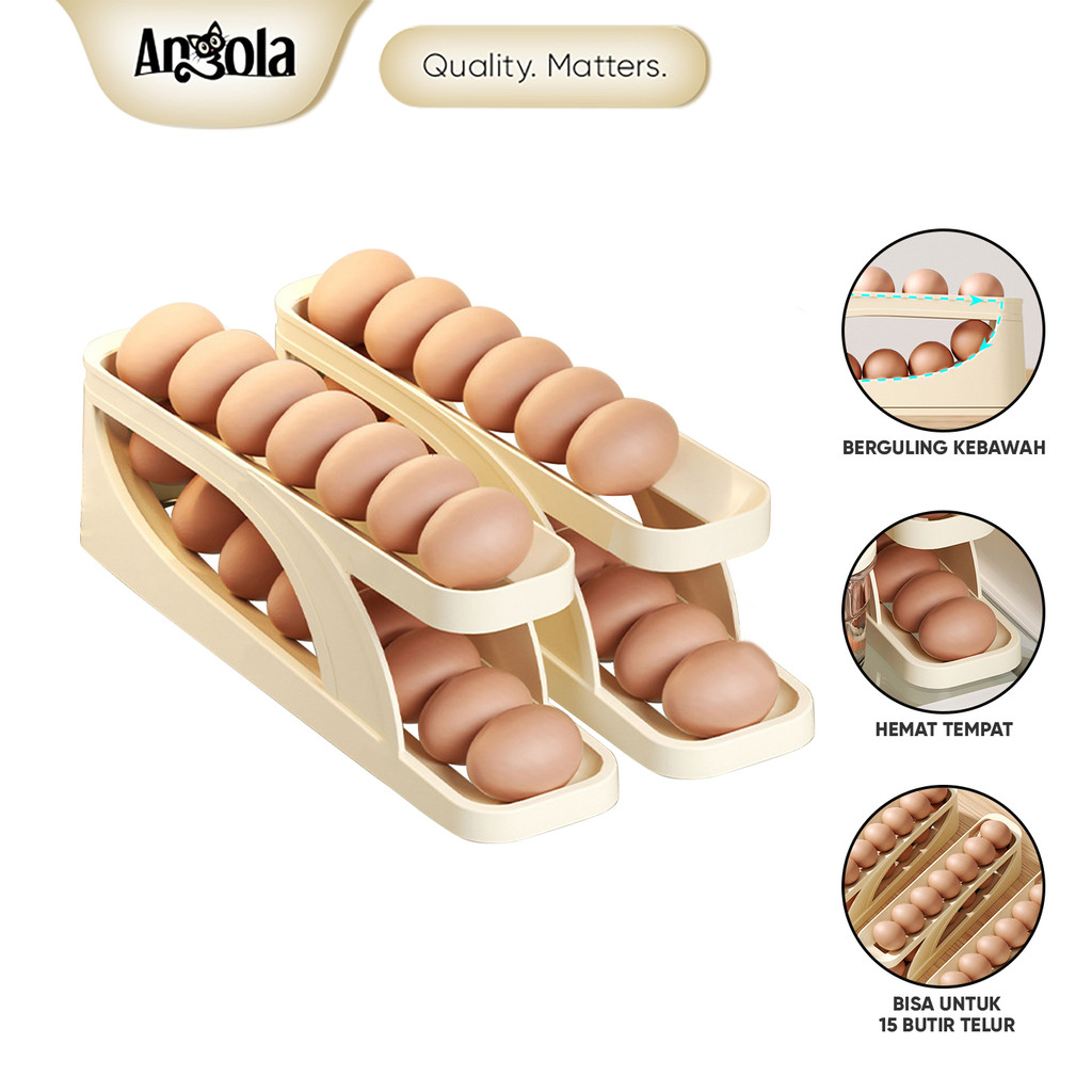 [BUY 1 GET 1] ANGOLA Tempat Penyimpanan Telur Tingkat Minimalis E12 Rak Penyimpanan Telur Otomatis Isi 15 / Egg Storage Organizer
