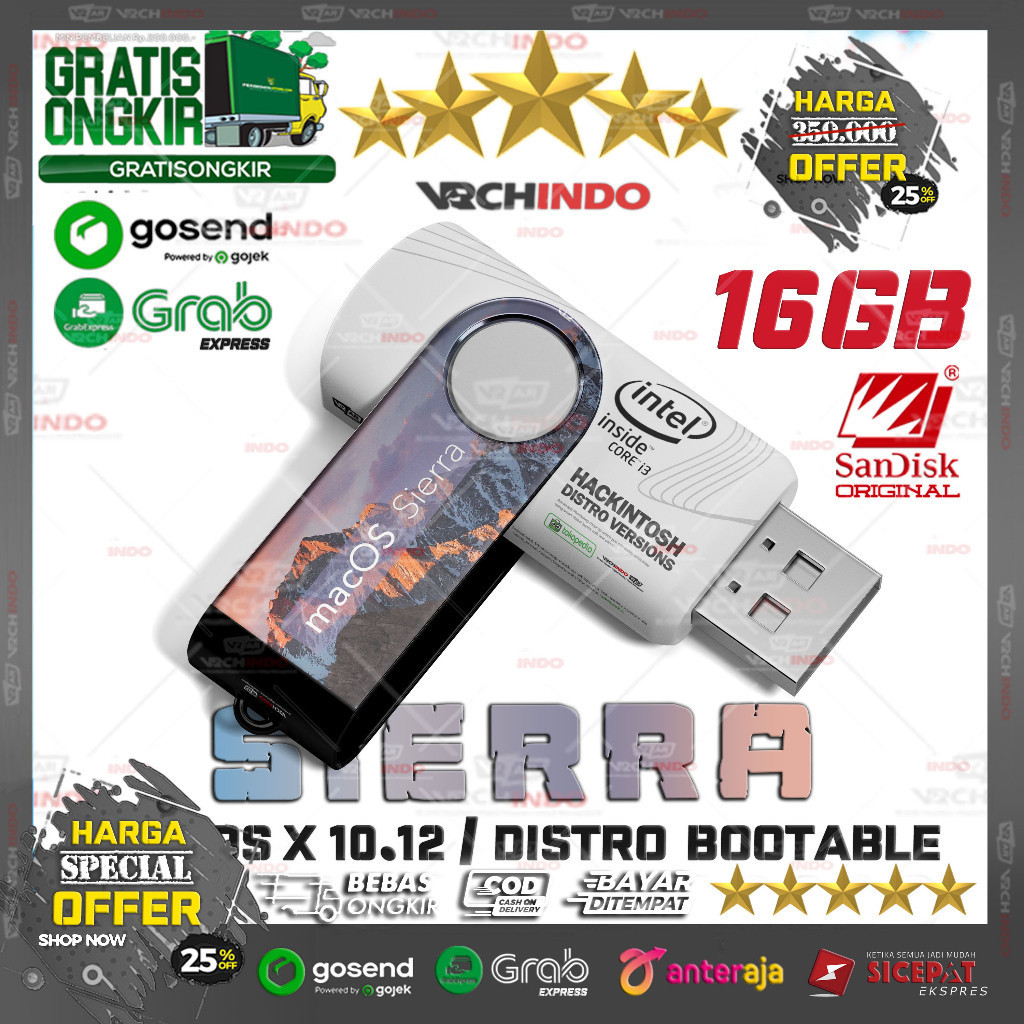 MacOS SIERRA - Mac OS X 10.12 | Hackintosh for PC Dekstop Komputer / Laptop | 16GB Bootable Installe