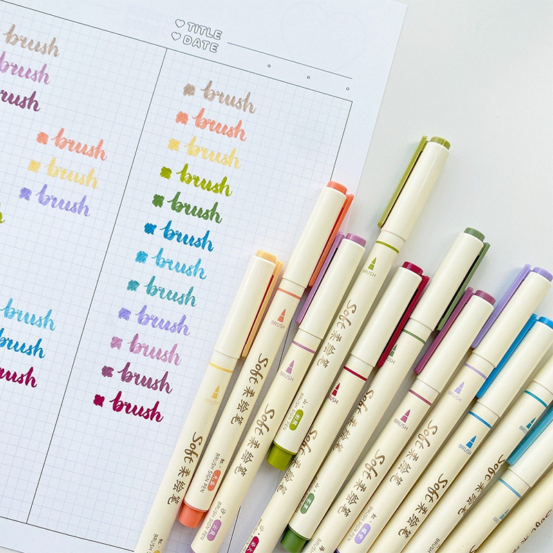 

Set 12 Soft Brush Sign Pen Calligraphy Pen Aesthetic Brush Lettering Pena Kuas Warna Pulpen Pena Kaligrafi Coloring Markers
