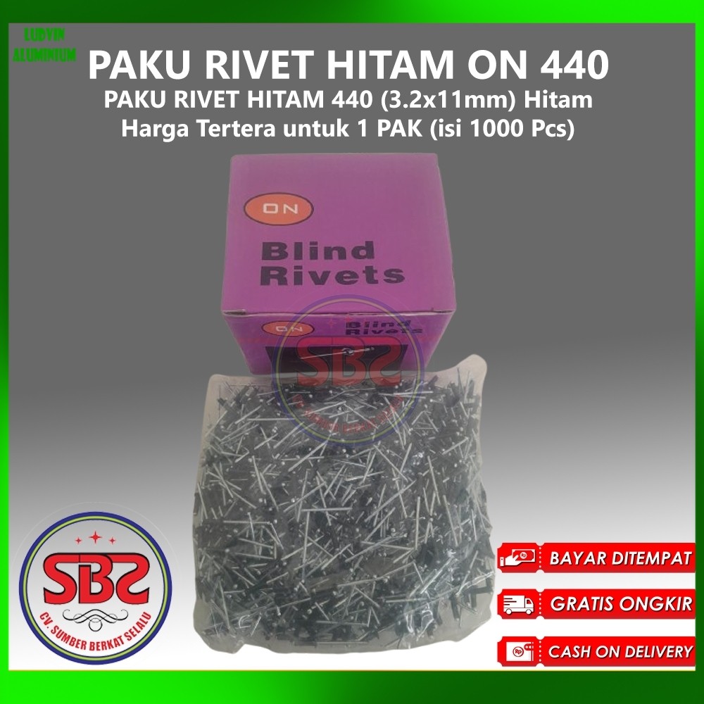 ON Paku Rivet 440 HITAM 1 Box Isi 1000pcs HITAM - Paku Rivet Hitam / Black