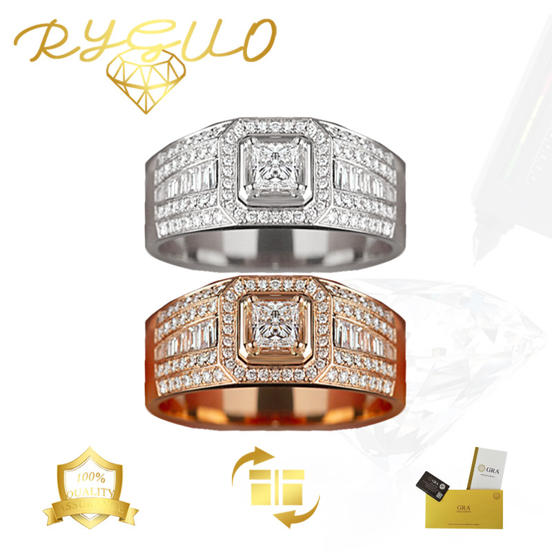 RYGUO Luxury Gold Rust Gold Open Ring Diamond Group 1 Carat Moissanite Rose