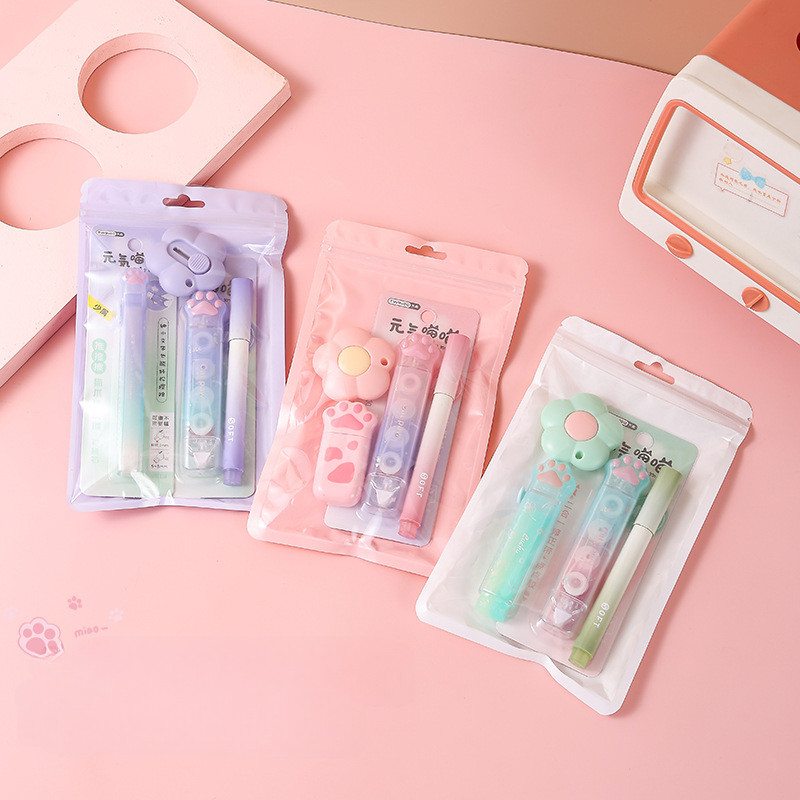 

Creatived Cute Cat Paw gradient stationery set 4/7 in 1 knife, correction tape, eraser stationery set, student office supplies