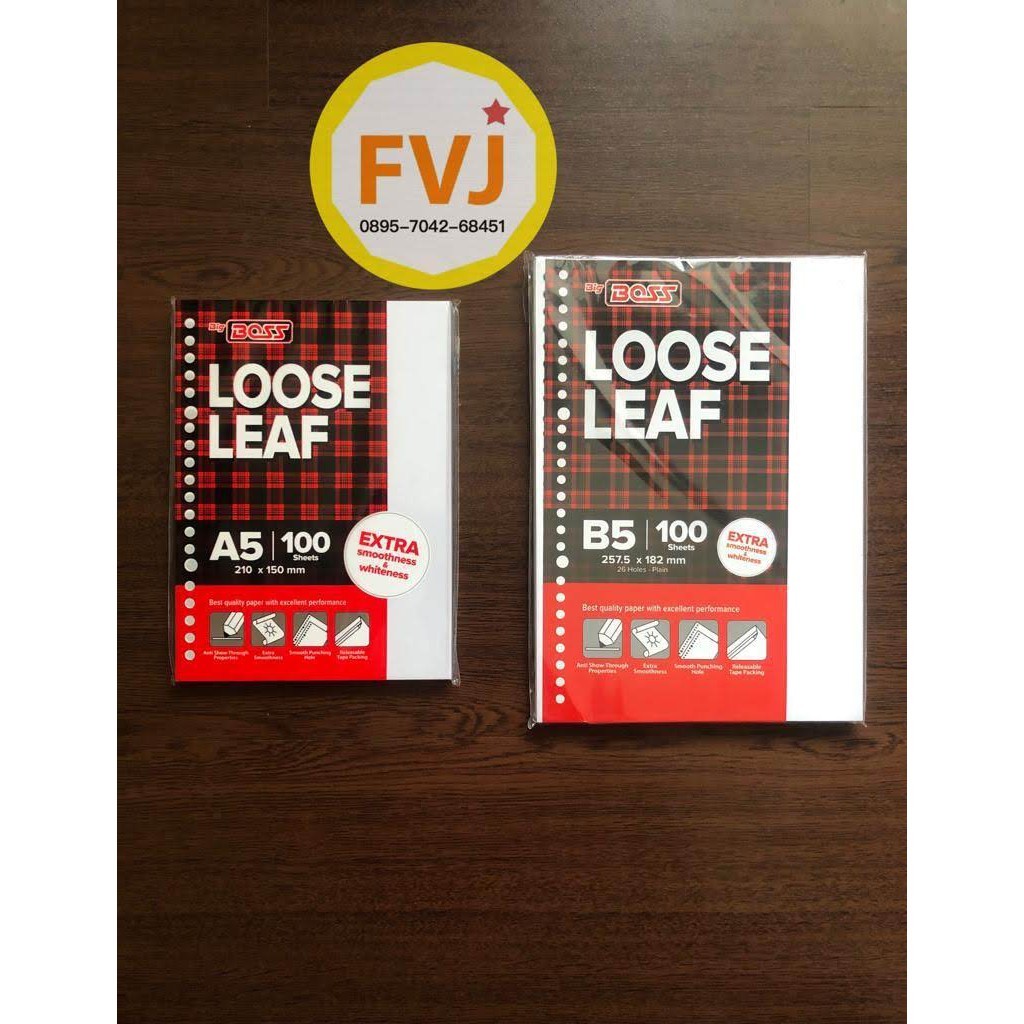 

KERTAS ISI LOOSE LEAF POLOS merek BIG BOSS B5-100