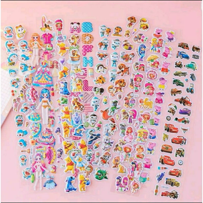 

(MGS) Sticker isi 2 papan Panjang Motif Karakter 3D / Mainan anak perempuan Stiker Timbul Tempel Random