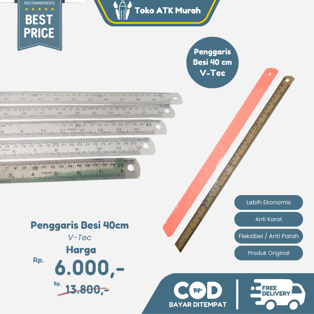 

Penggaris Panjang Besi V-Tec Stainless Steel Ruler 40 cm Garisan Stain Besi Anti Karat