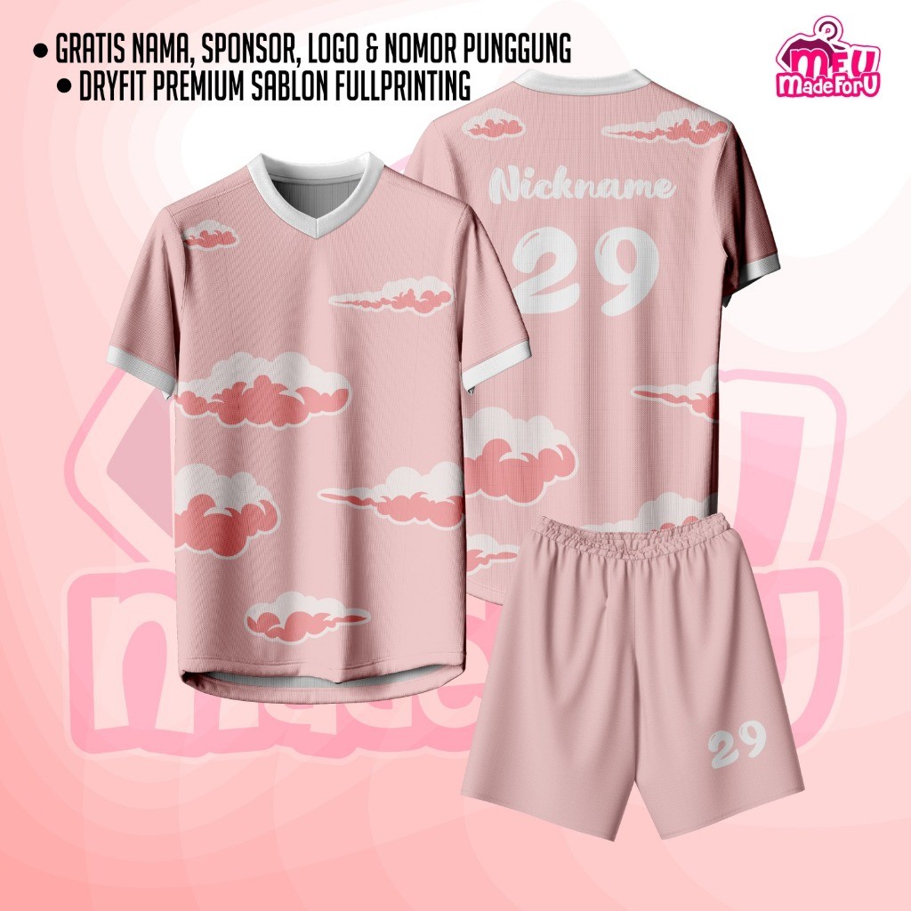 Jersey / Kaos / baju olahraga Baju Wanita/Pria Cloud Sky Pink Custom Zumba, Badminton, Boxy, Futsal,